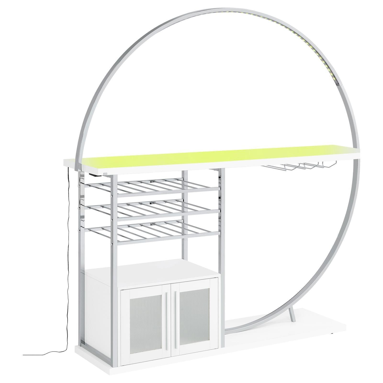 Risley 2-Door Circular LED Home Bar With Wine Storage White High Gloss 182798 - Ella Furniture
