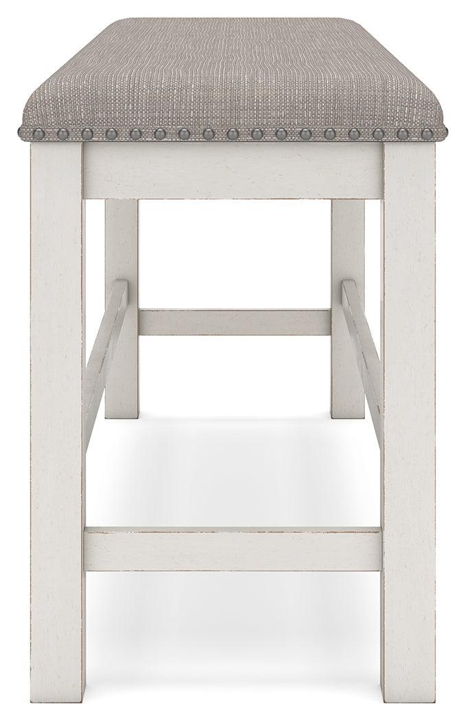 Robbinsdale Antique White Counter Height Dining Table And 2 Barstools And Bench - Ella Furniture