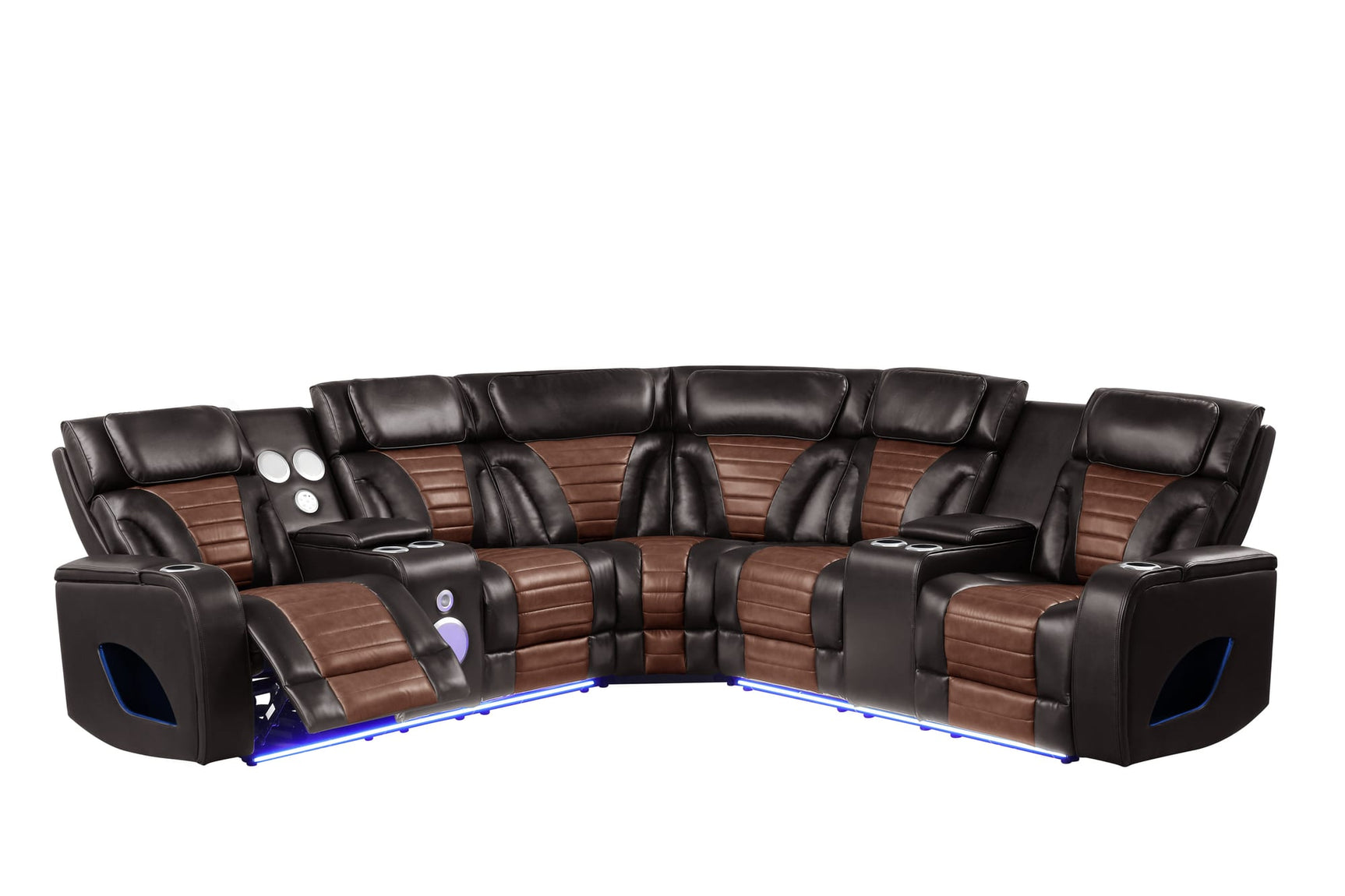 Robin Brown Air Leather Power Reclining Sectional with Bluetooth and USB view 5