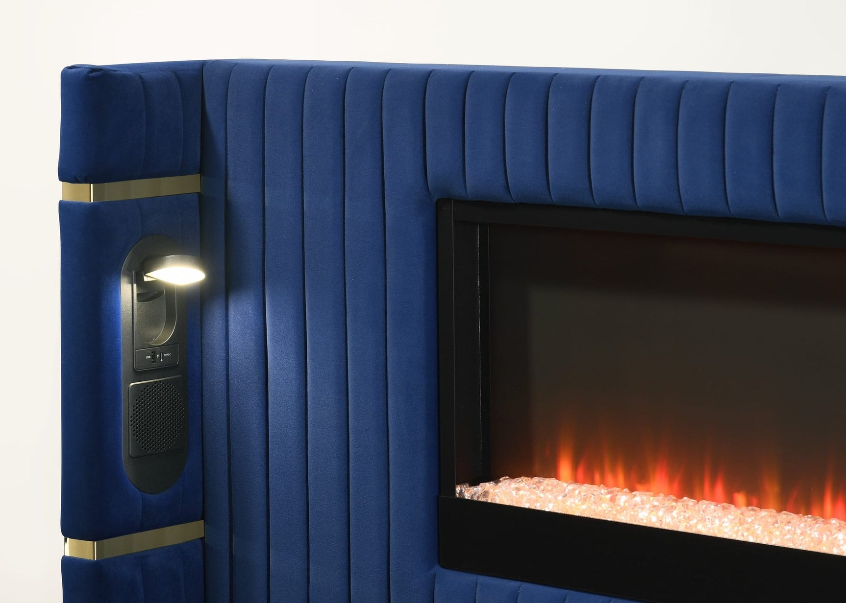 Romance Blue Upholstered LED Platform King Bed view 3