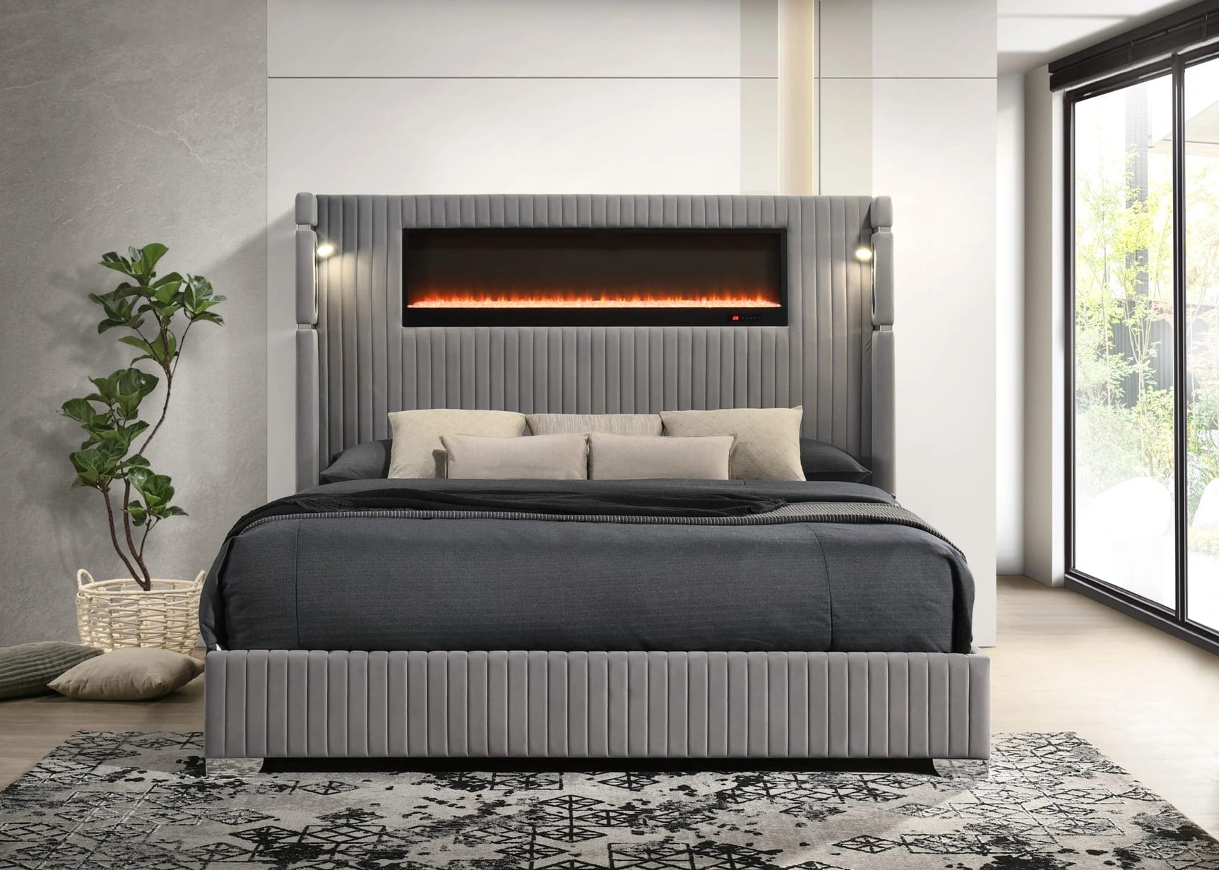 Romance Gray Upholstered LED Platform King Bed from Ella Furniture