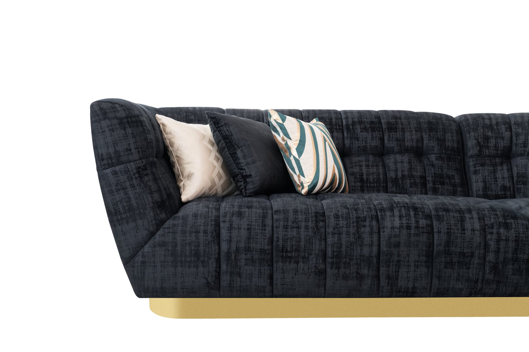 Rosa Midnight Black Premium Chenille Sectional with Gold Base view 2