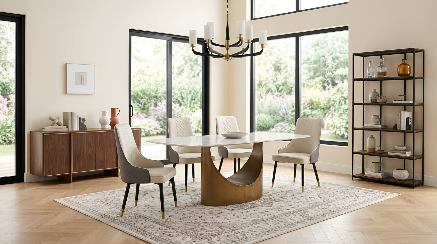 Roxy White and Bronze 5 or 7-Piece Dining Set with Sintered Stone Table and Toni Chairs from Ella Furniture