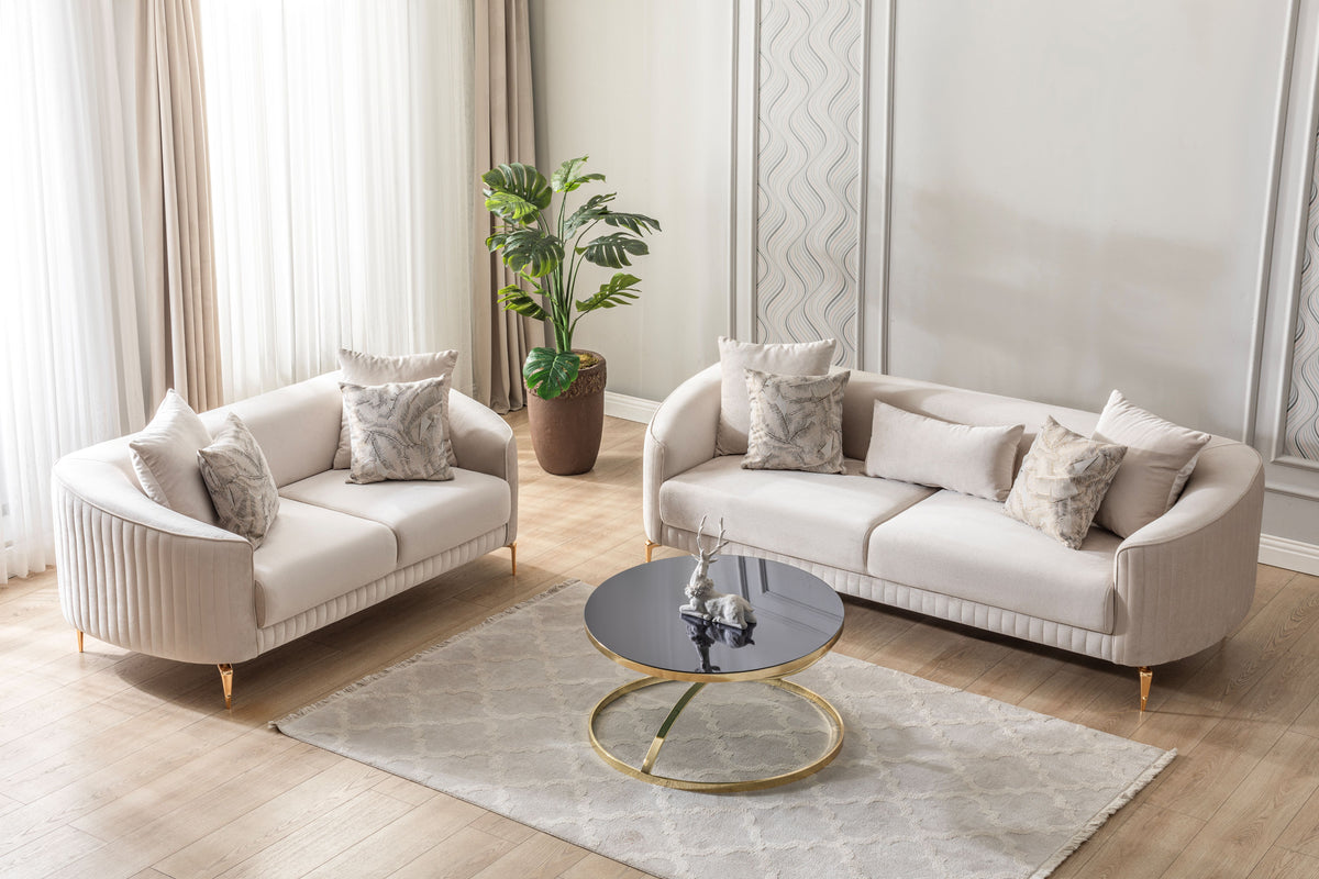 Linda Ivory Velvet Sofa 91" & Loveseat 71"