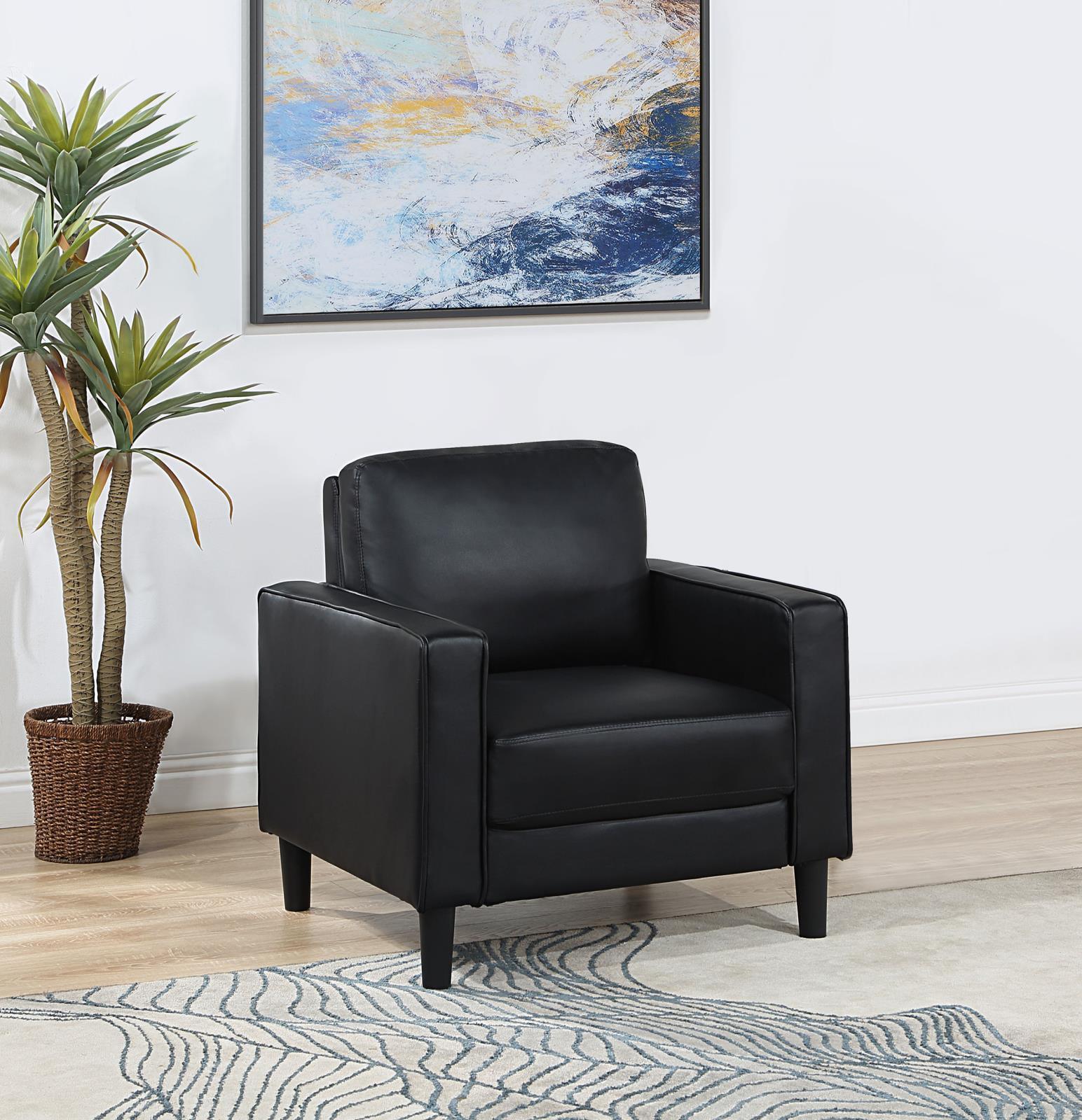 Ruth Upholstered Track Arm Faux Leather Accent Chair Black 508363 - Ella Furniture