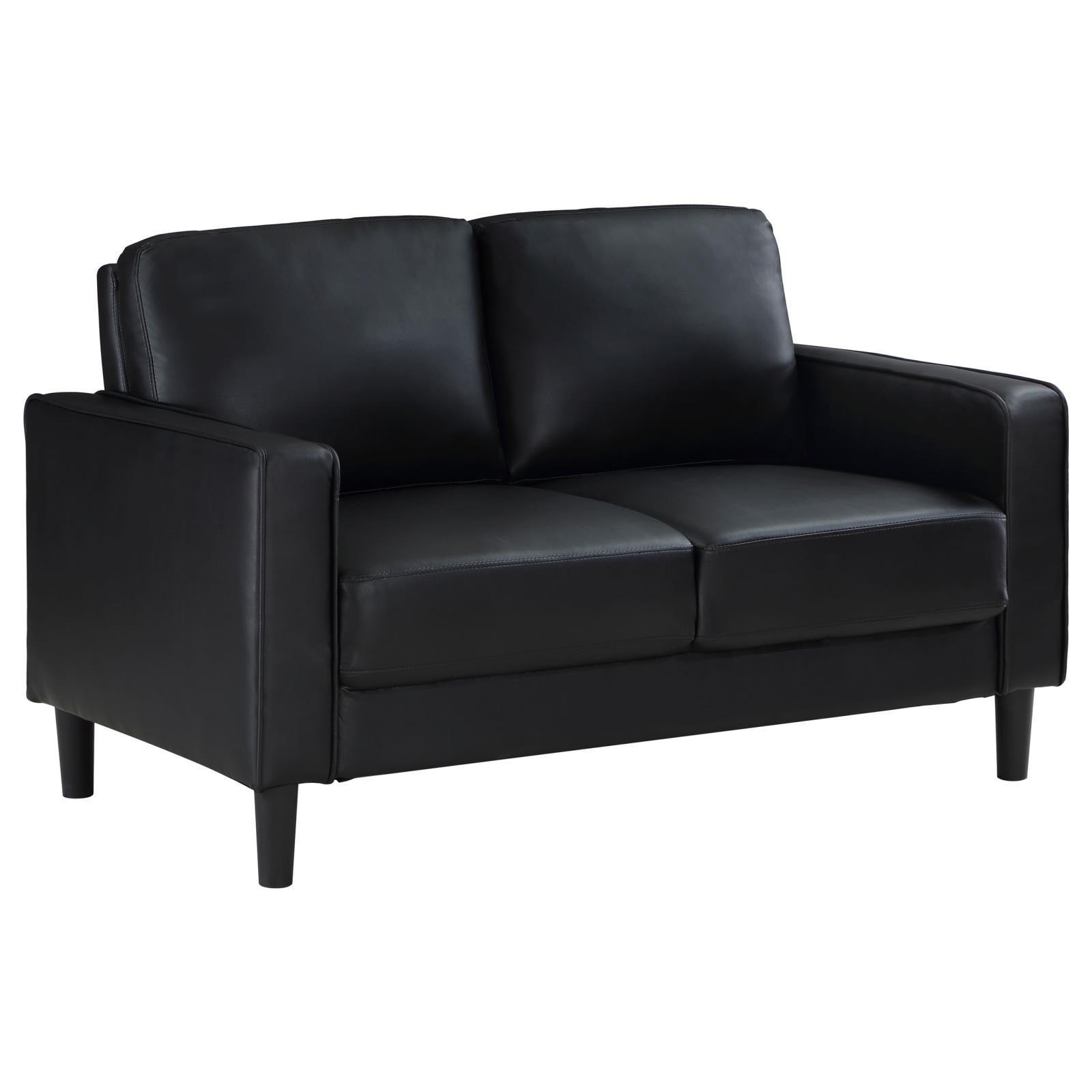 Ruth Upholstered Track Arm Faux Leather Loveseat Black 508362 - Ella Furniture