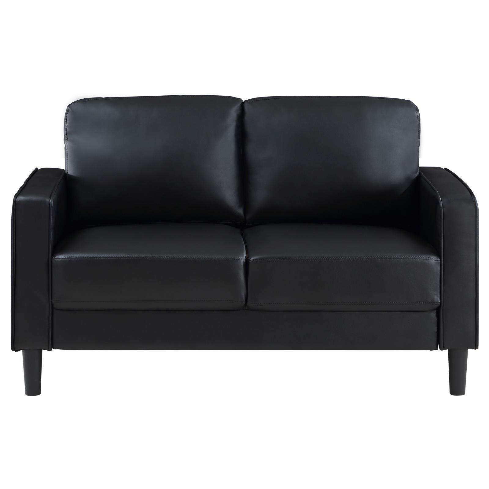 Ruth Upholstered Track Arm Faux Leather Loveseat Black 508362 - Ella Furniture