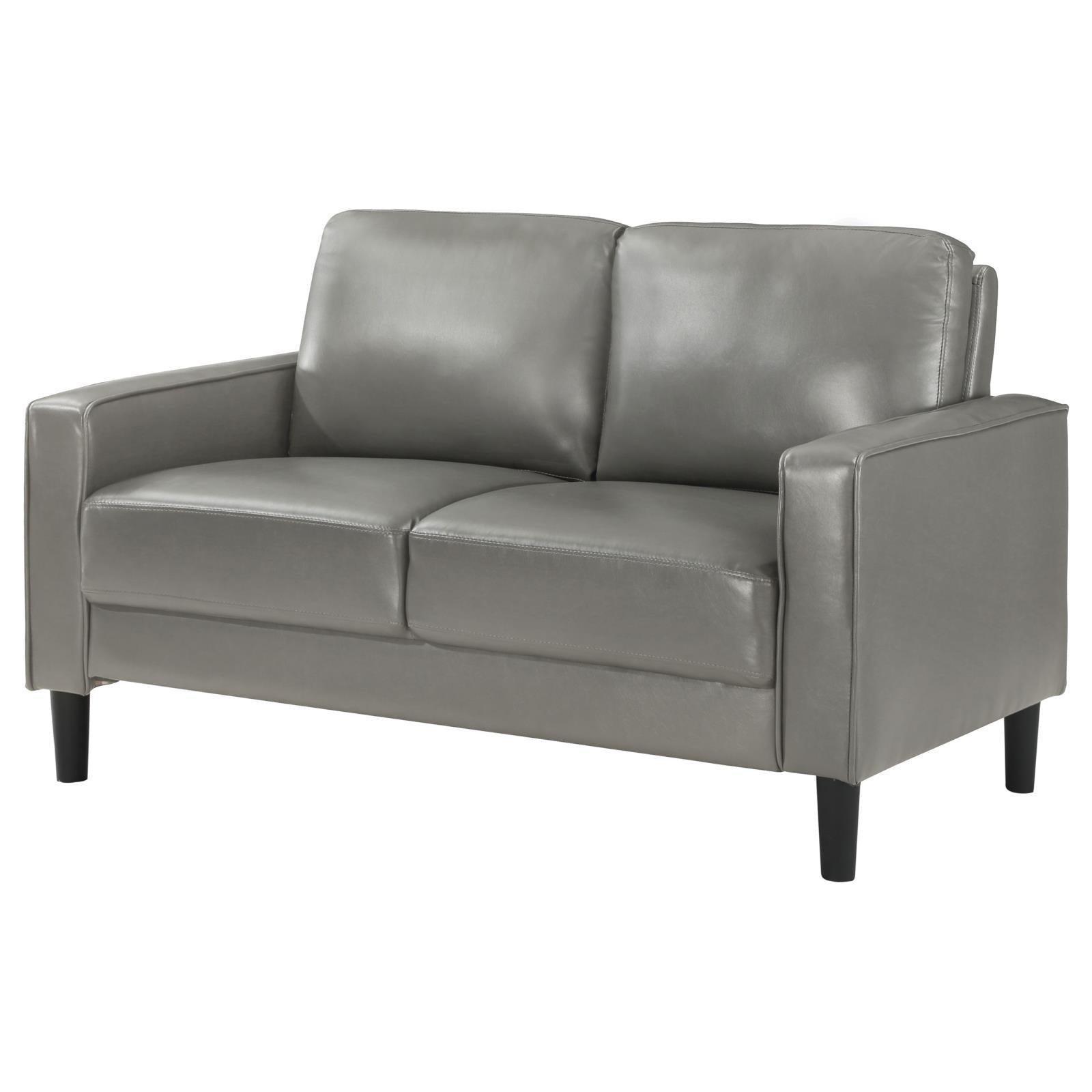 Ruth Upholstered Track Arm Faux Leather Loveseat Grey 508366 - Ella Furniture