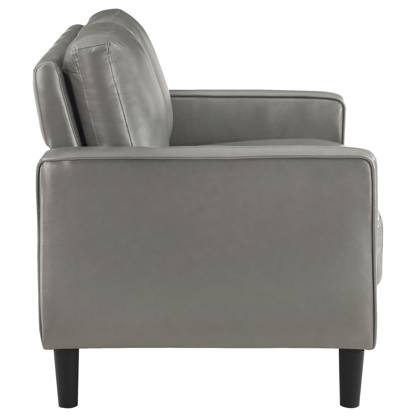Ruth Upholstered Track Arm Faux Leather Loveseat Grey 508366 - Ella Furniture