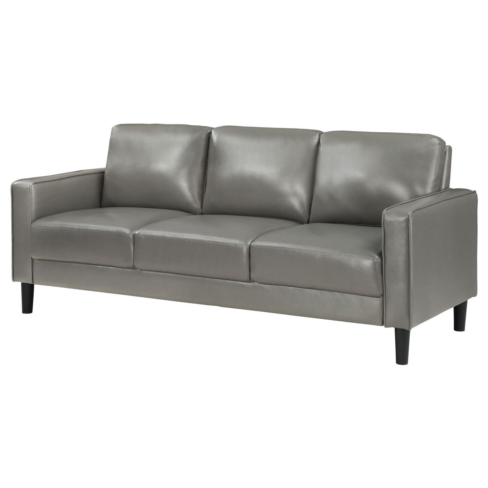 Ruth Upholstered Track Arm Faux Leather Sofa Grey 508365 - Ella Furniture