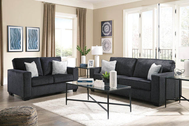 Ashley Slate Modern Contemporary Solid Wood Fabric Upholstered Sofa & Loveseat Set - Ella Furniture