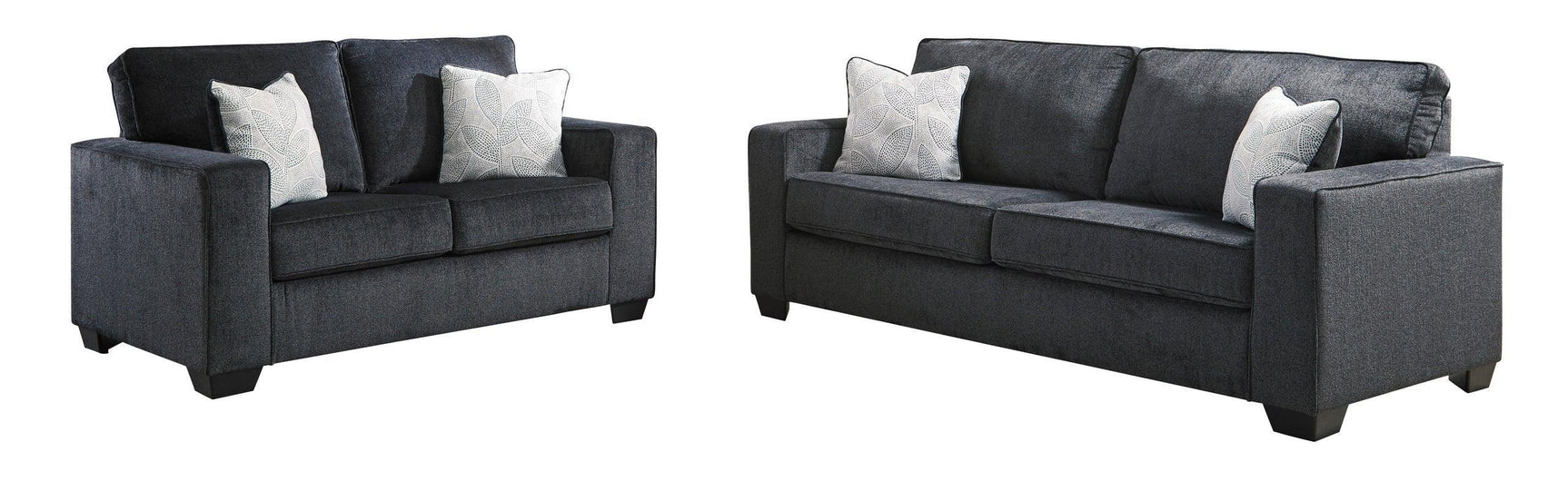 Ashley Slate Modern Contemporary Solid Wood Fabric Upholstered Sofa & Loveseat Set - Ella Furniture