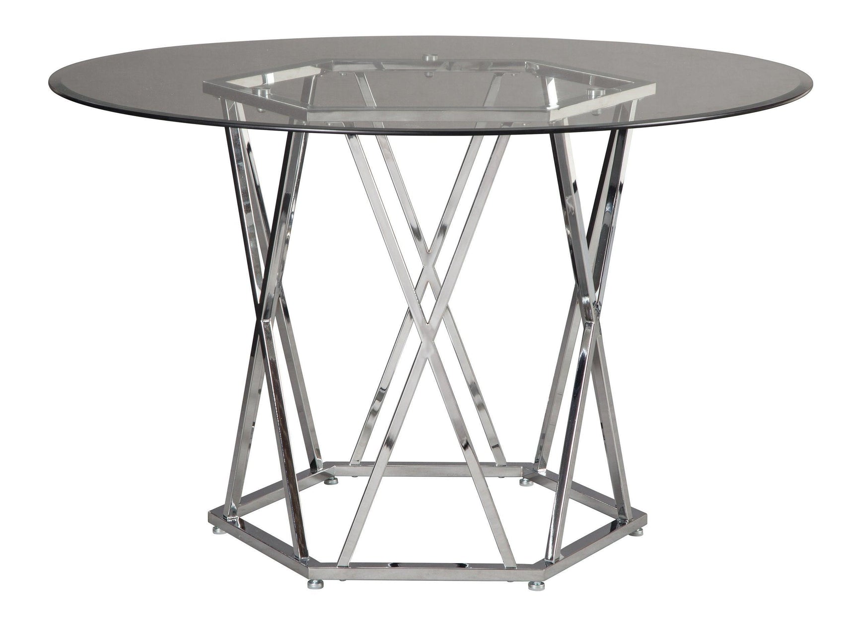 Ashley Chrome/White Modern Contemporary Glass Faux Leather Crystal Round 5Pc Dining Set - Ella Furniture