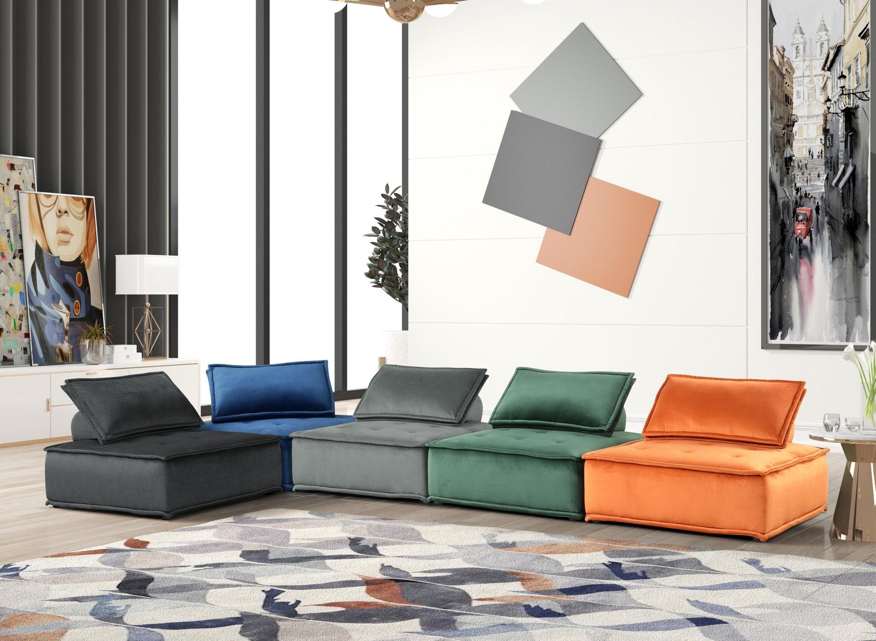 Happy Green - Modern Armless Velvet Modular Accent Chair With Tufted - Ella Furniture