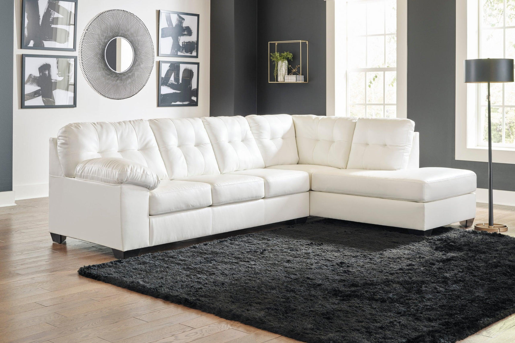 Ashley Raf Chaise White Legs Faux Leather Tufted Sectional