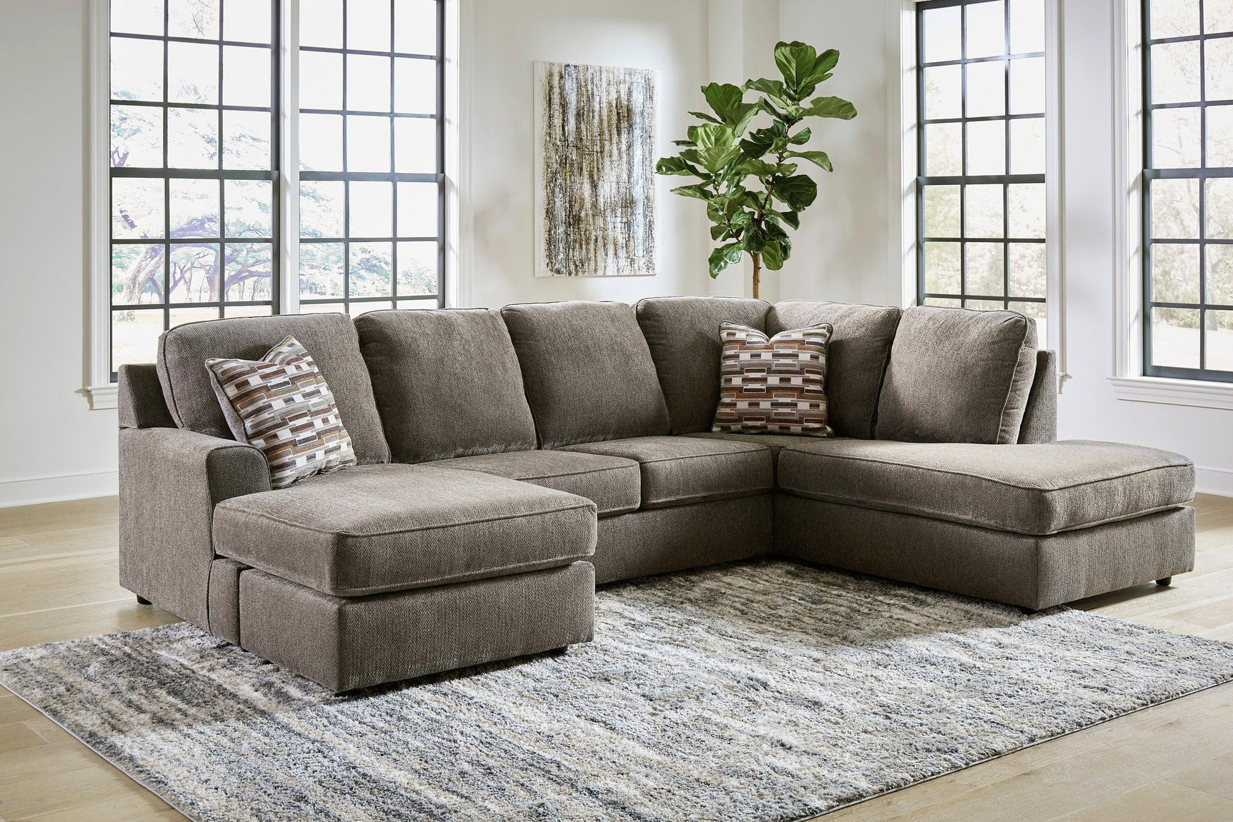 Ashley Putty Modern Contemporary Solid Wood Fabric Upholstered Sectional - Ella Furniture