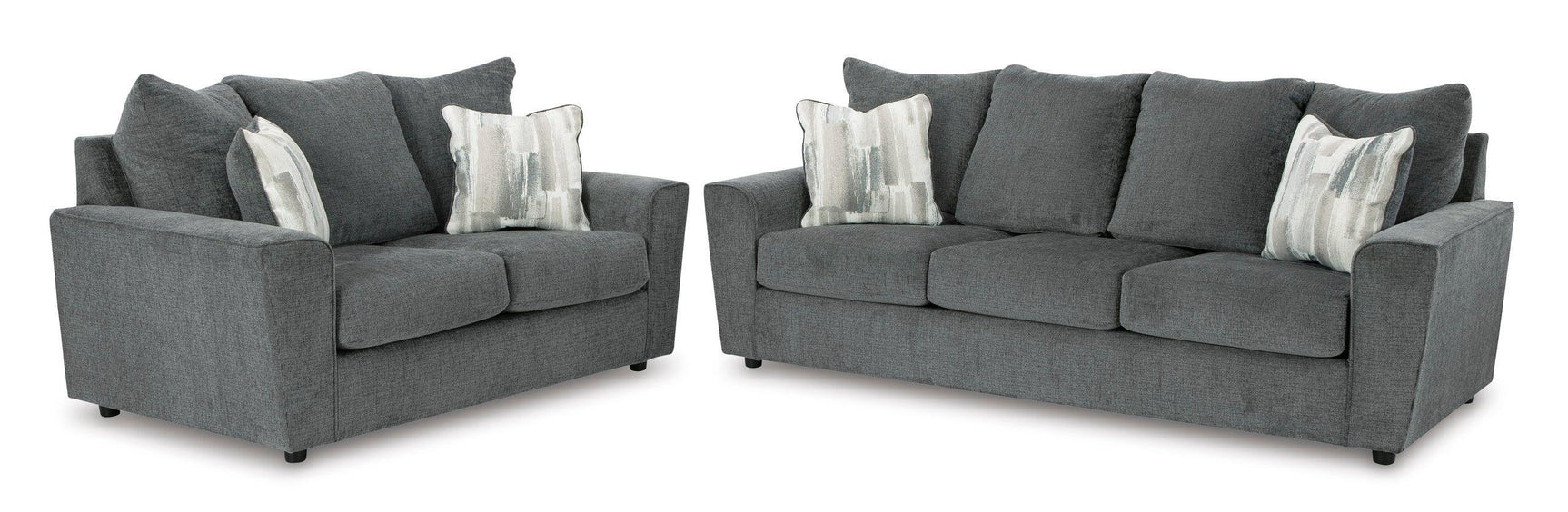 Ashley Gravel Modern Contemporary Solid Wood Fabric Upholstered Sofa & Loveseat - Ella Furniture