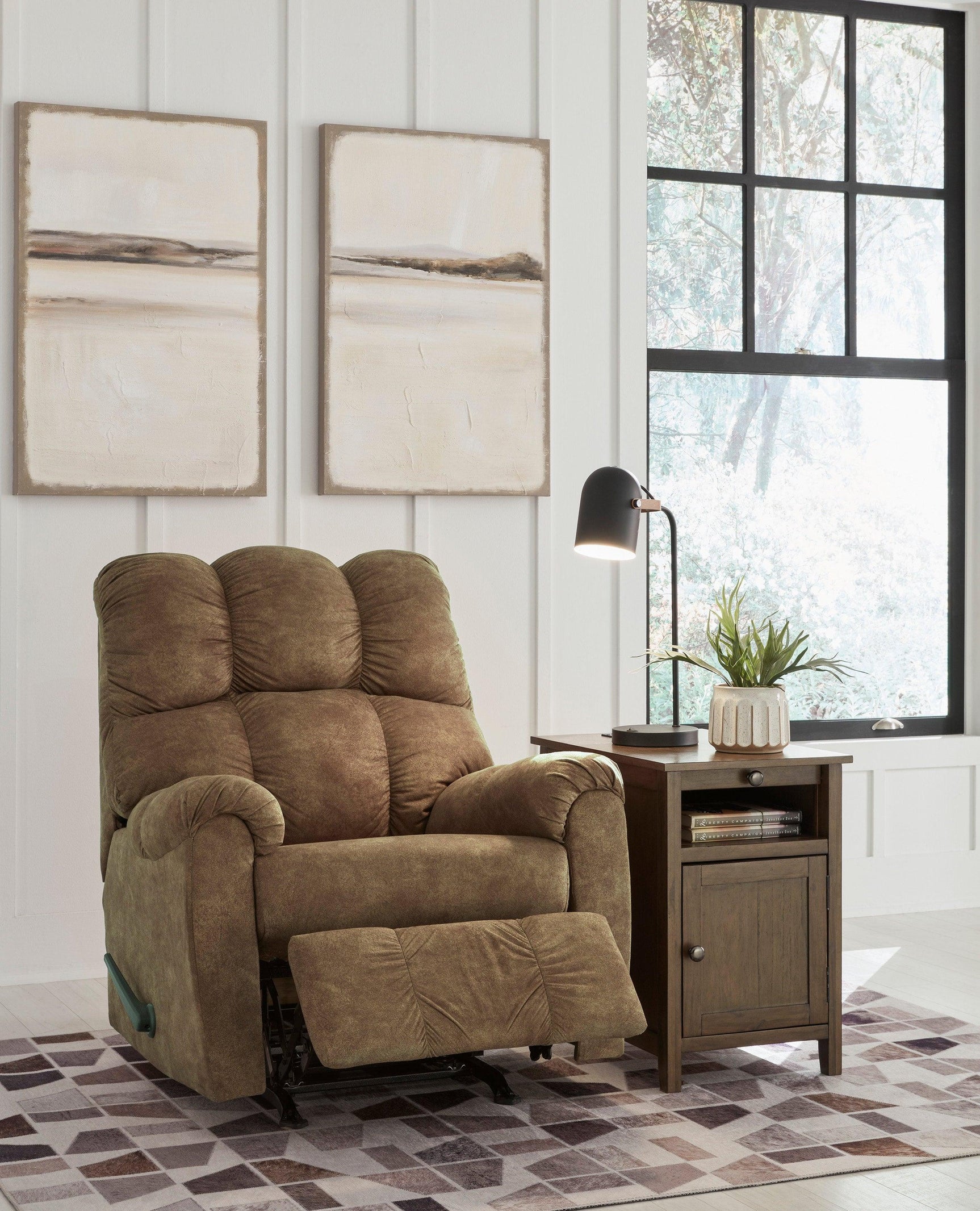 Rocker Brindle Modern Contemporary Solid Wood Metal Fabric Polyester Recliner - Ella Furniture