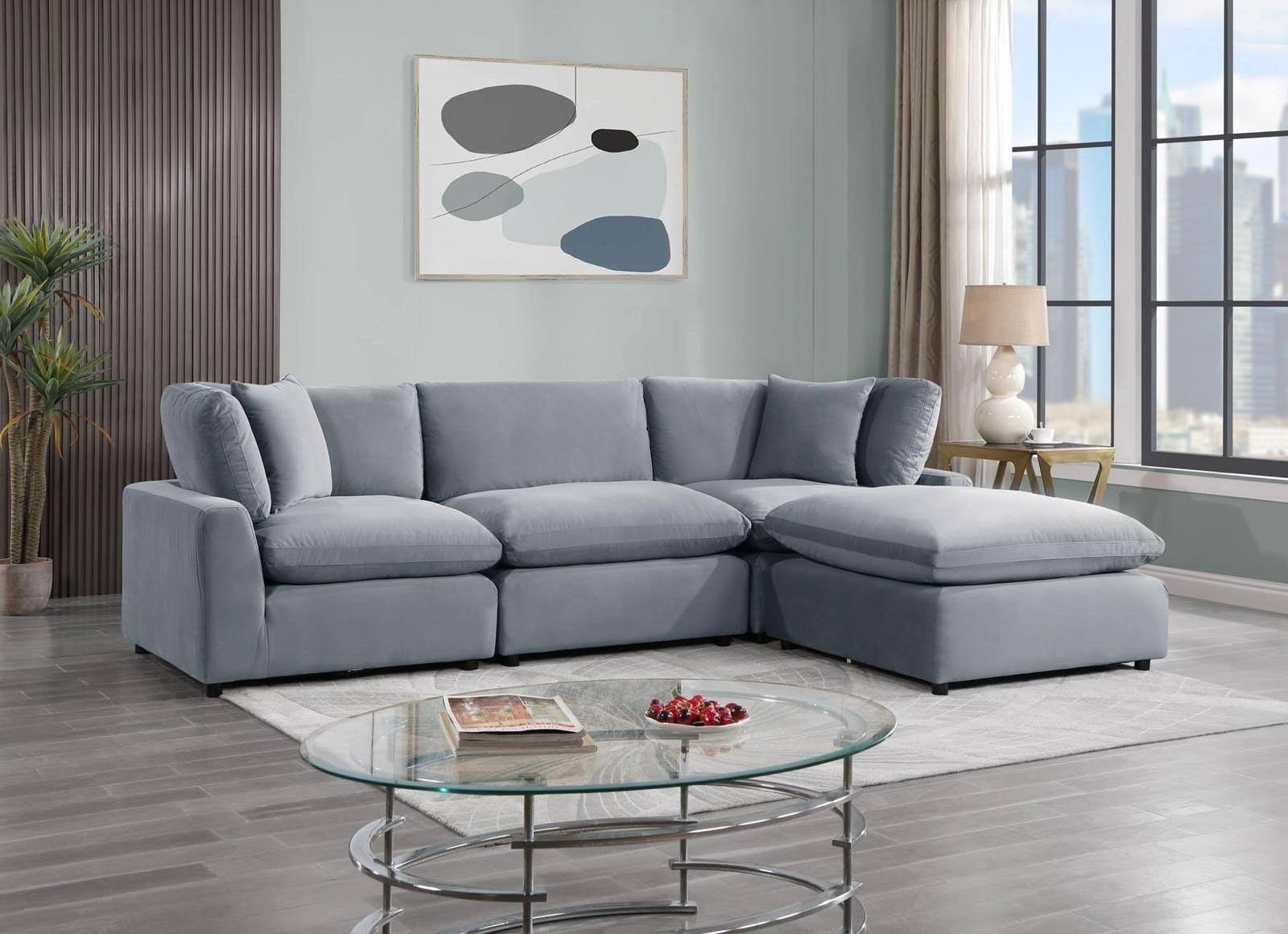 Sky Grey Velvet Modular Sectional - Ella Furniture