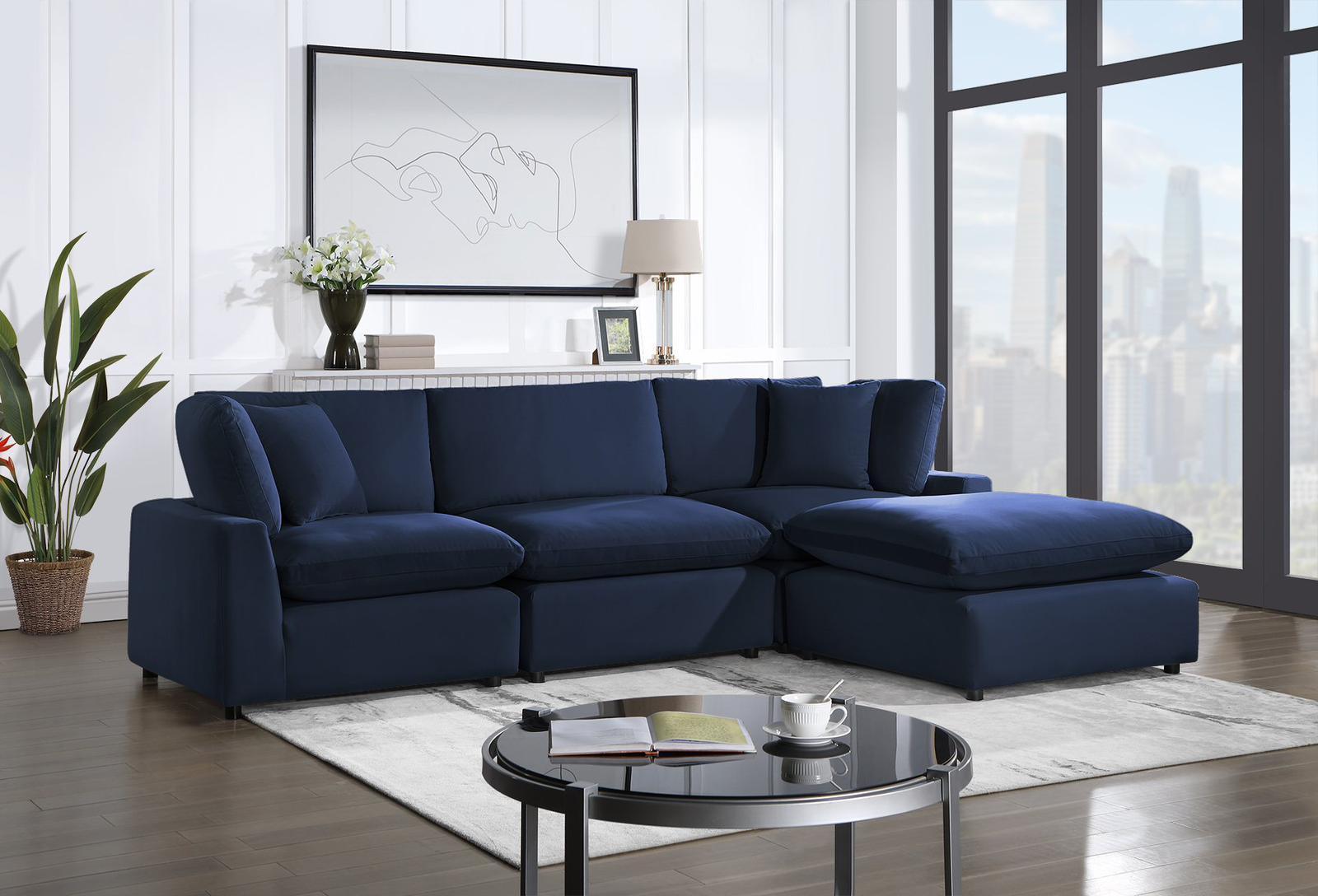 Sky Navy Velvet Modular Sectional - Ella Furniture