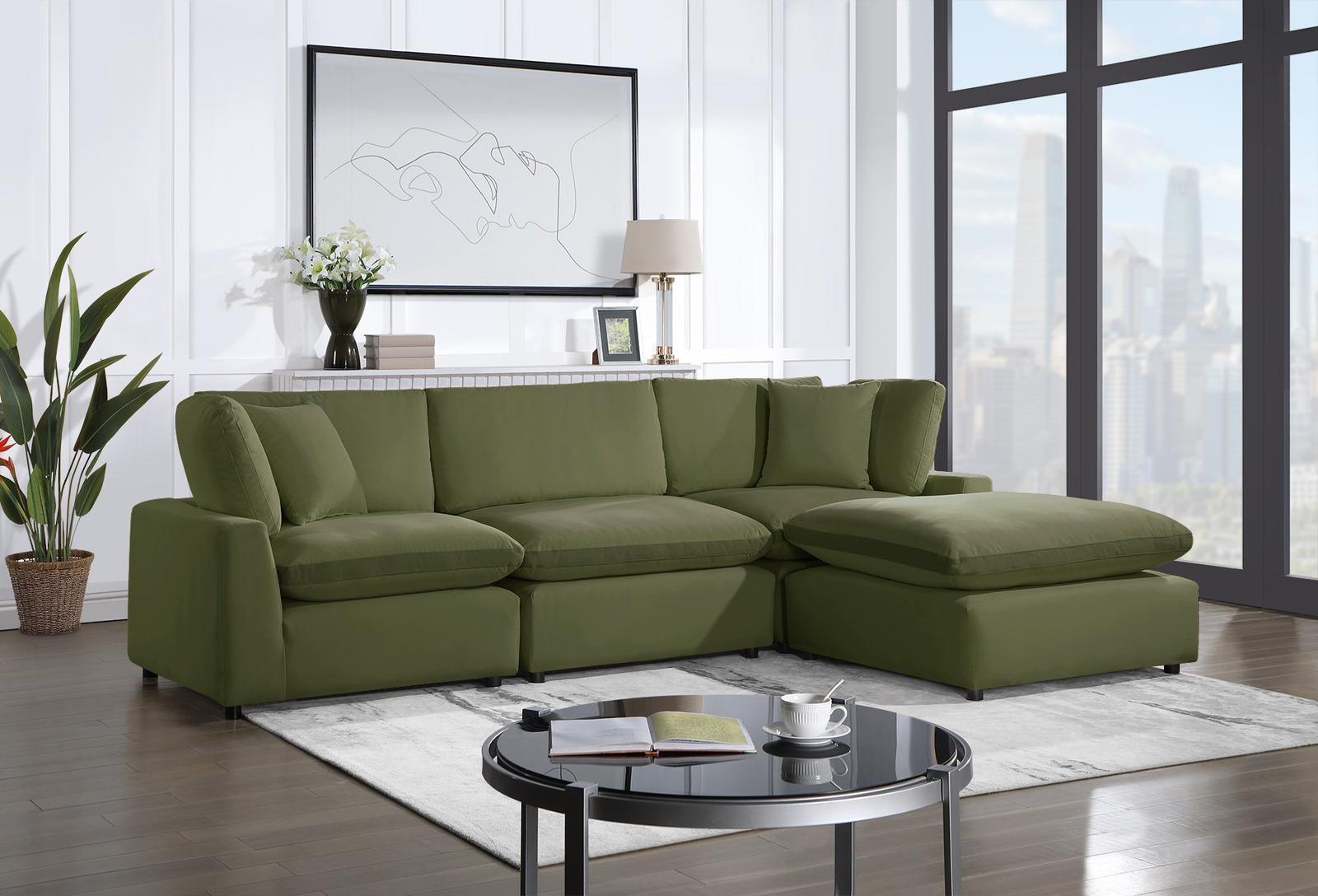Sky Olive Velvet Modular Sectional - Ella Furniture