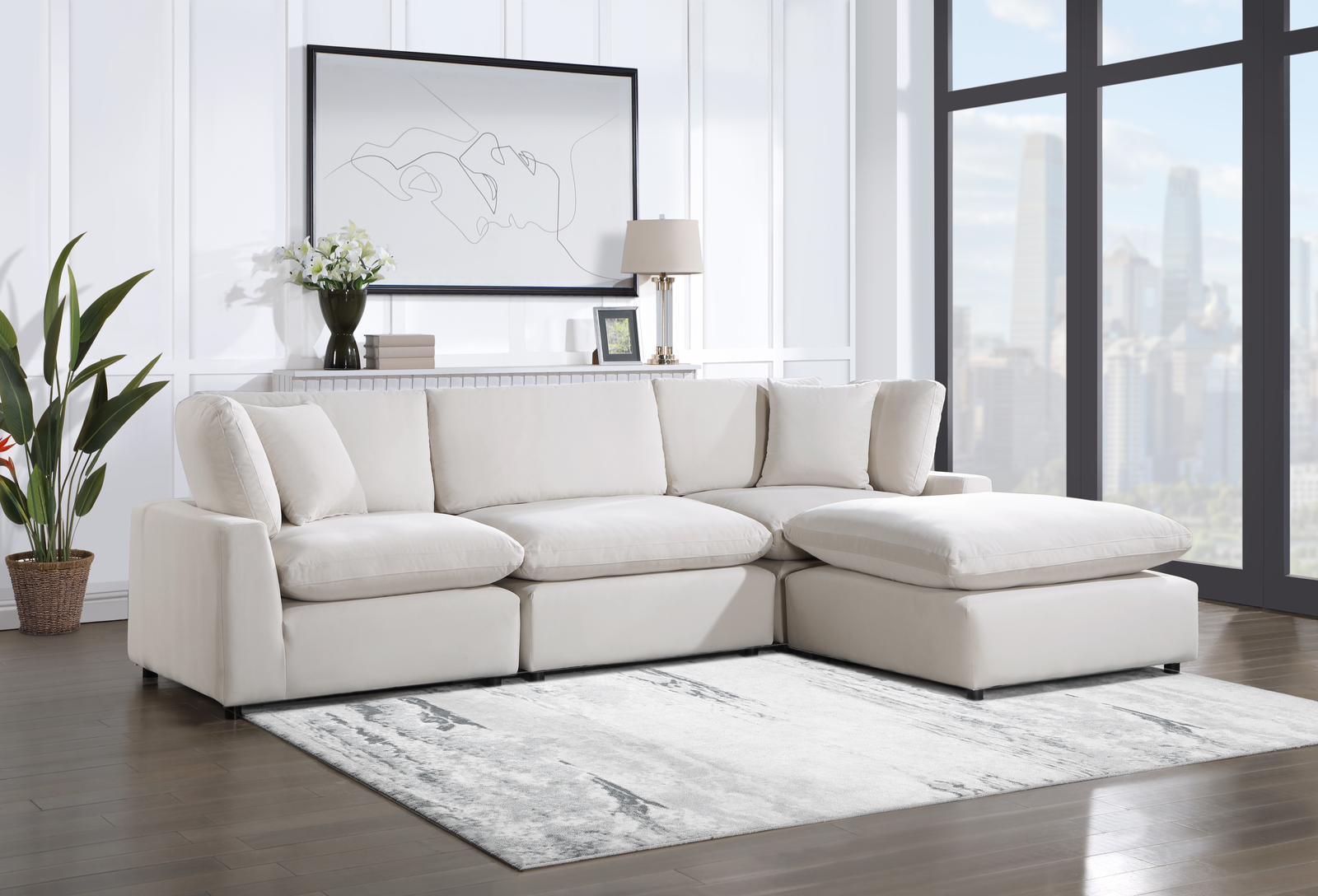 Sky Cream Velvet Modular Sectional - Ella Furniture