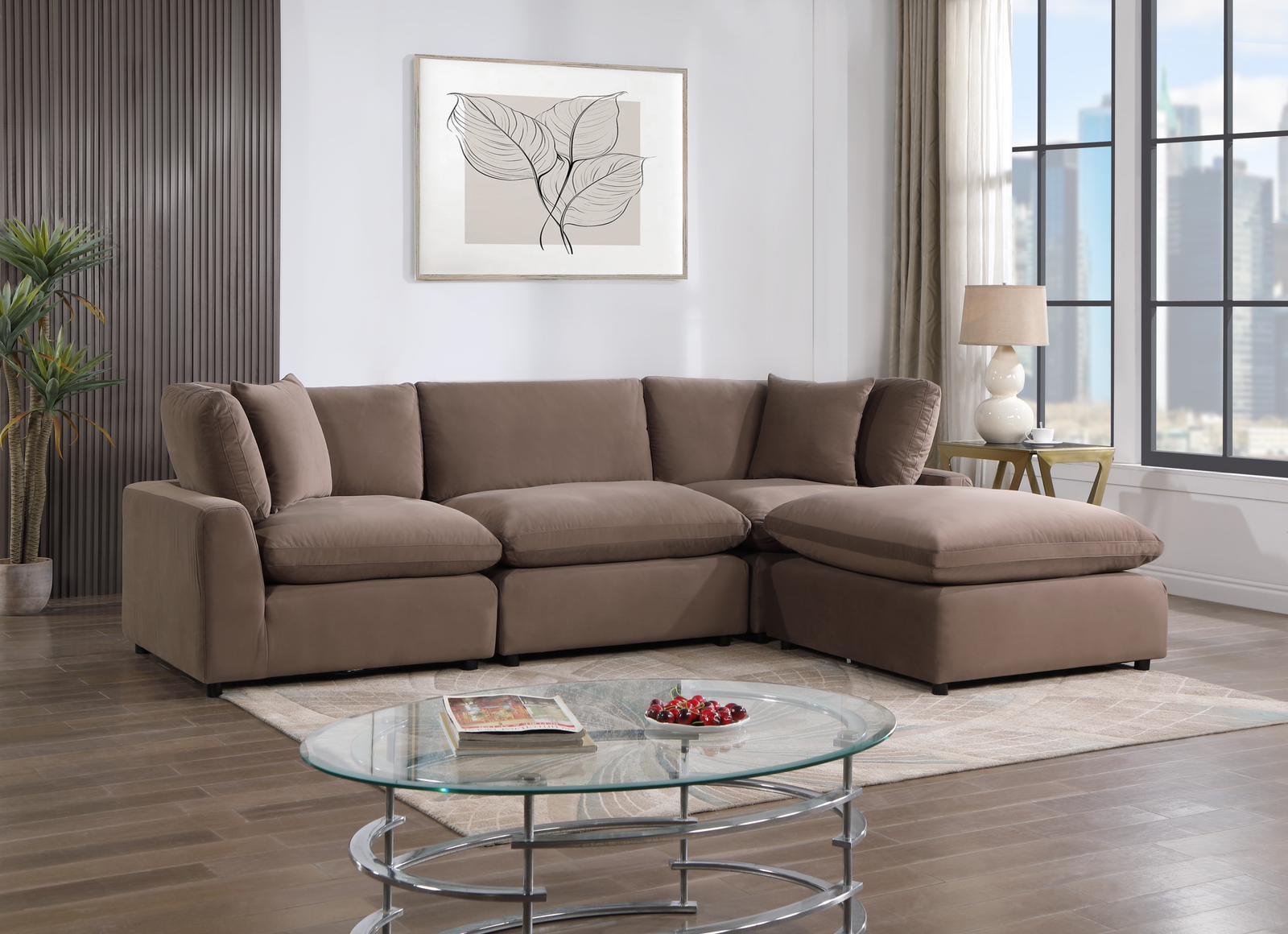 Sky Latte Velvet Modular Sectional - Ella Furniture