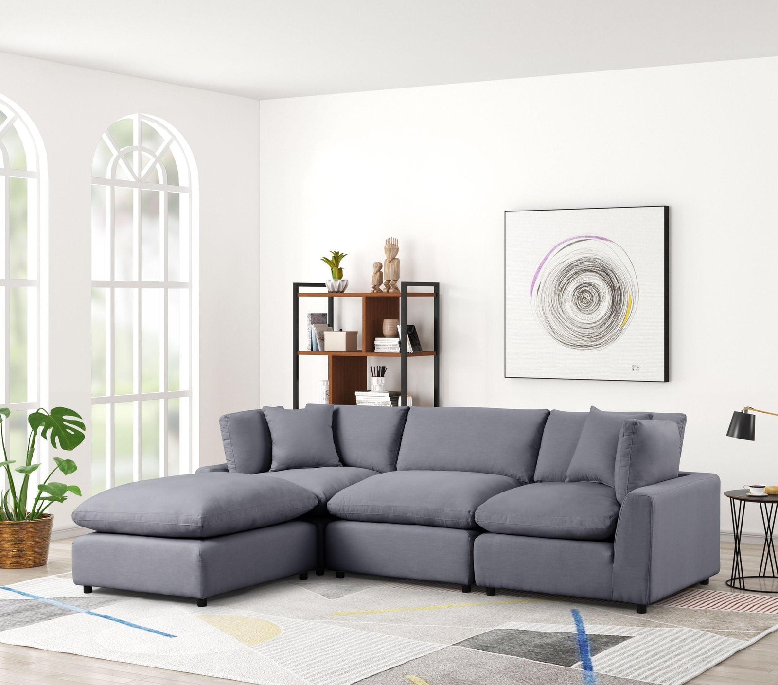Sky Charcoal Linen Modular Sectional - Ella Furniture