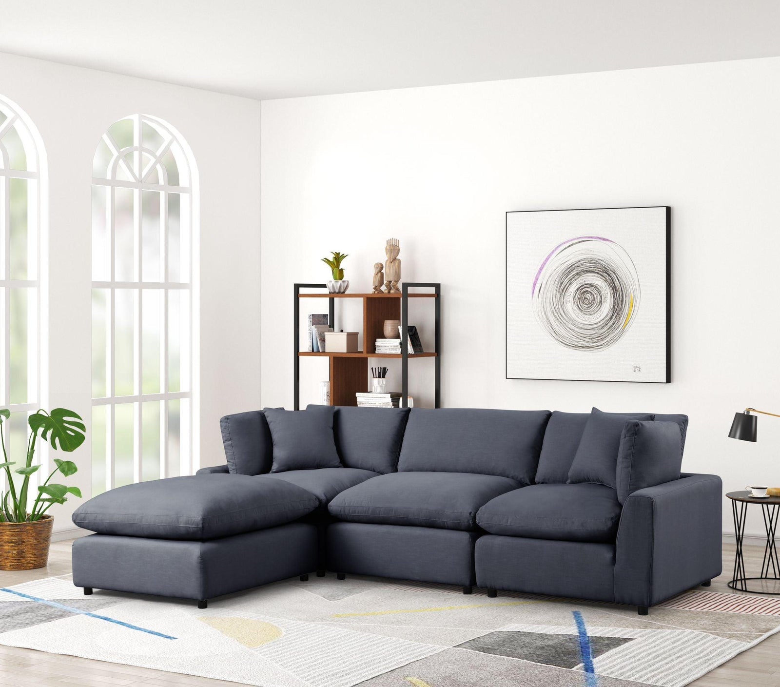 Sky Black Linen Modular Sectional - Ella Furniture