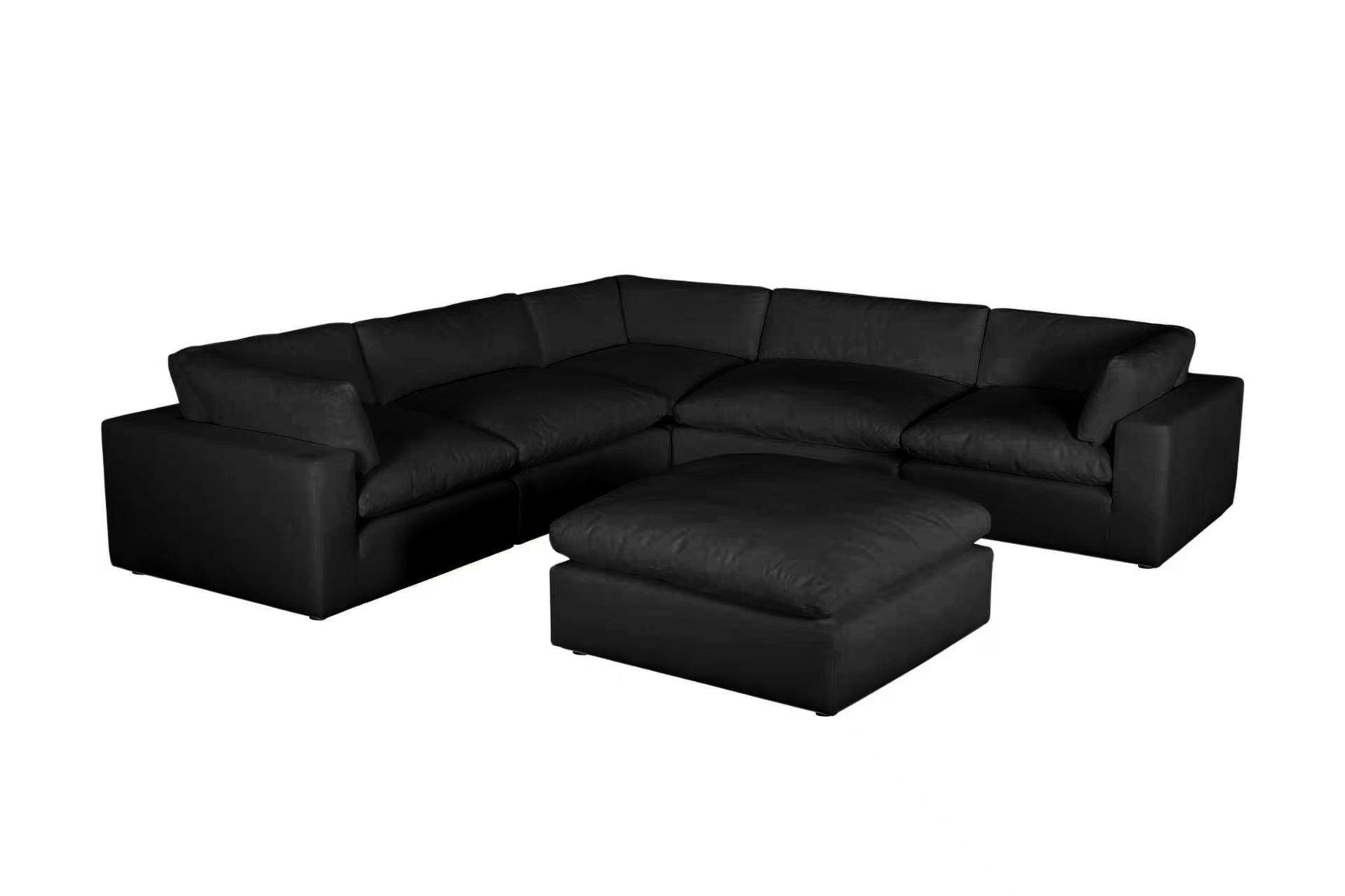 Xl Cloud Black Sectional + Ottoman Set - Ella Furniture