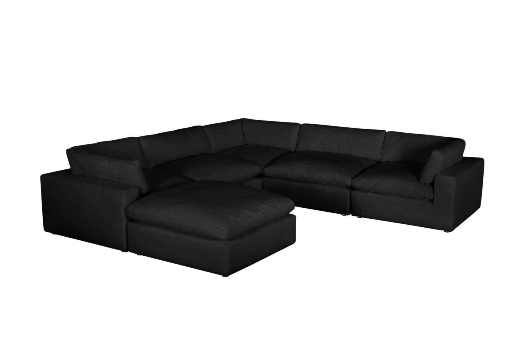 Xl Cloud Black Sectional + Ottoman Set - Ella Furniture