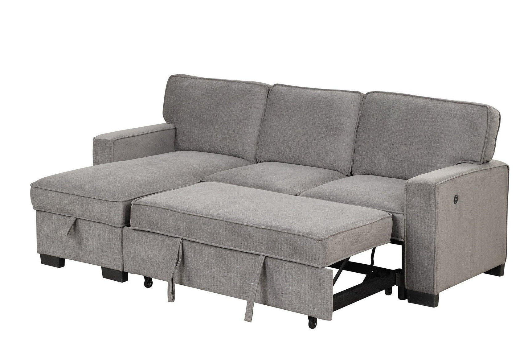 Marcos Grey Sectional Sofa with Pull-Out Bed and Storage Chaise