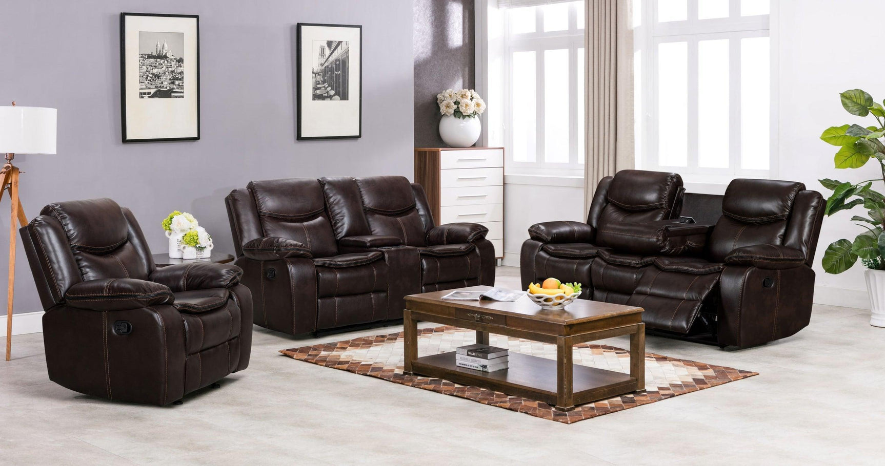 Reno Brown - 2Pc Or 3Pc Reclining Set - Ella Furniture