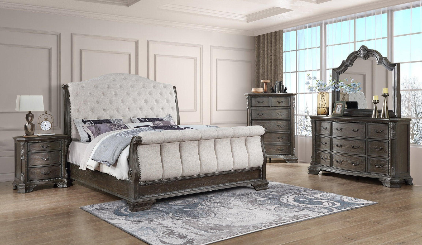 B1000 Gray Upholstered Tufted Bedroom Set - Ella Furniture