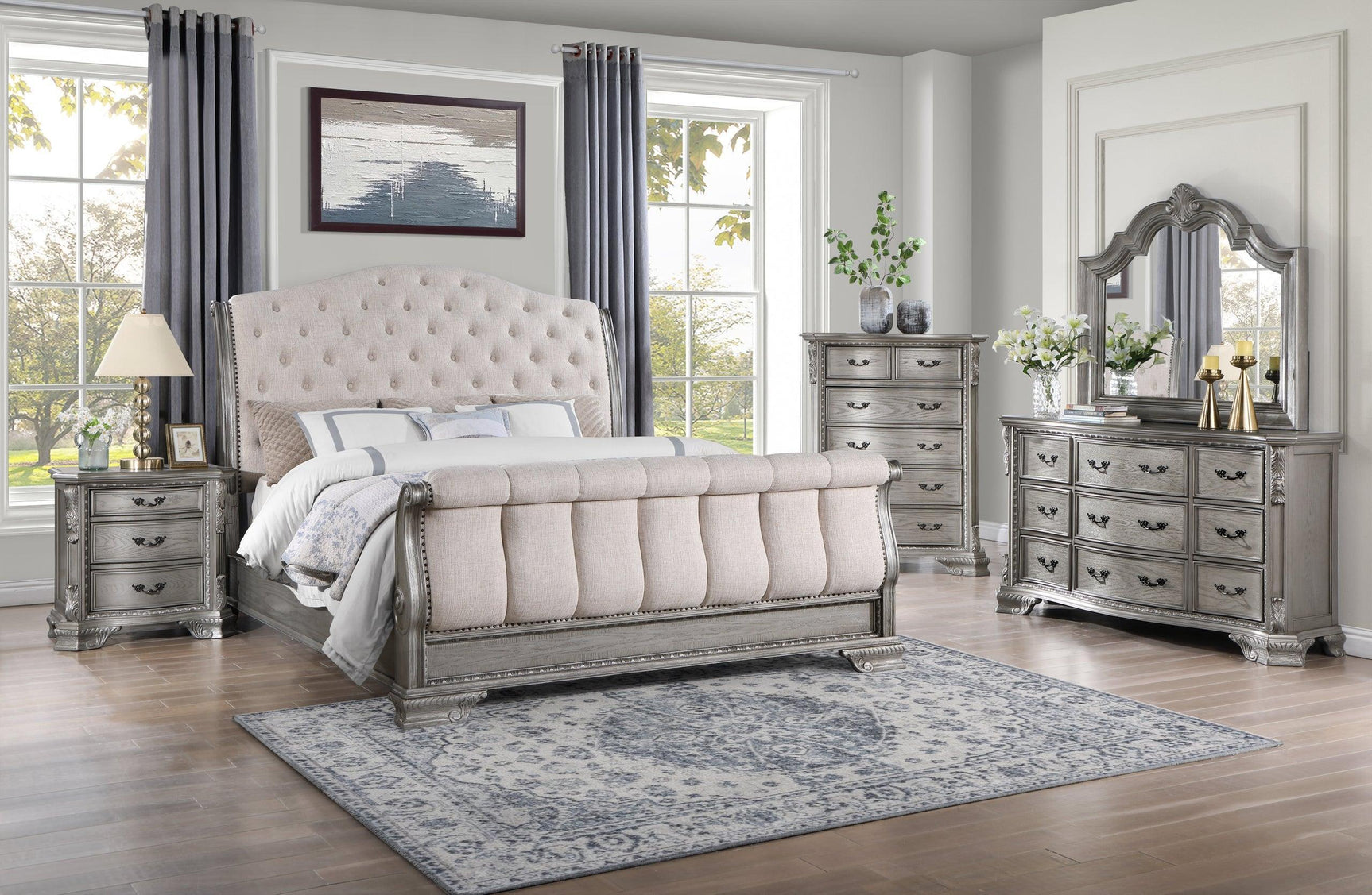B1010 Gray Upholstered Tufted Bedroom Set - Ella Furniture