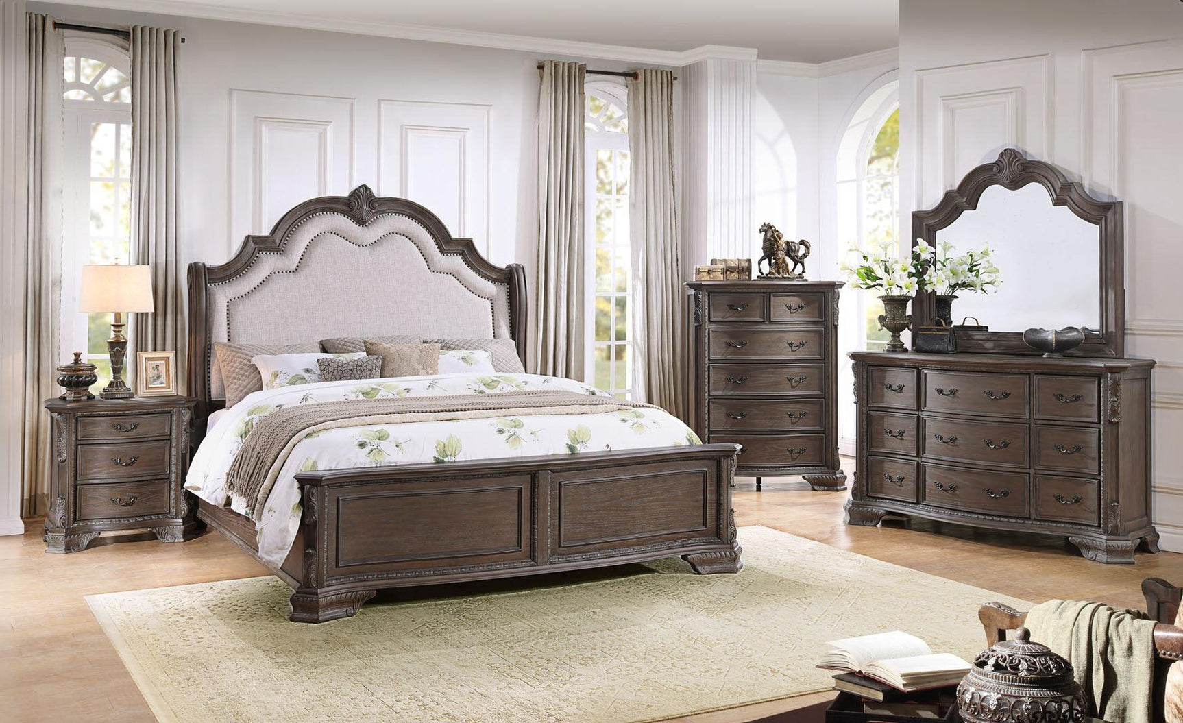 B4000 Brown Gray Upholstered Bedroom Set - Ella Furniture