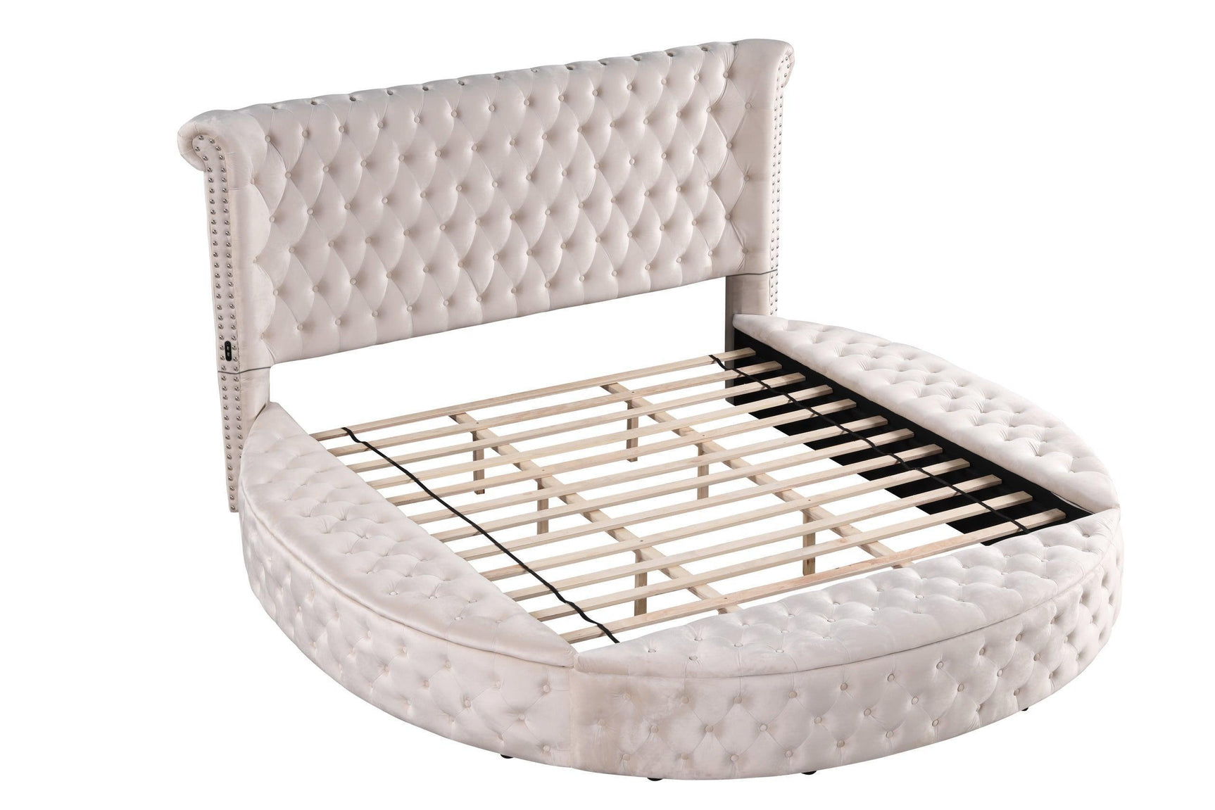 Penthouse Beige Velvet Upholstered Tufted Storage Queen Bed