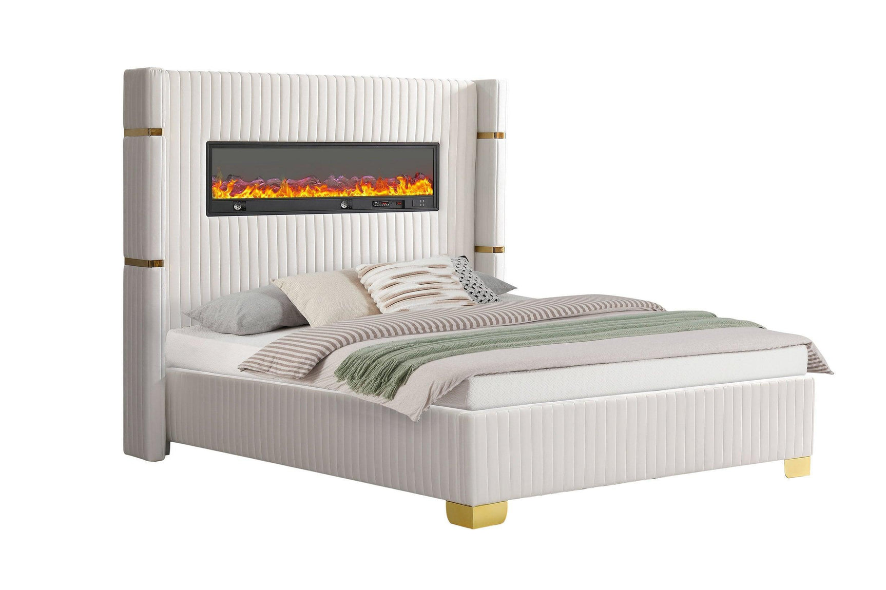 Romance White Multi Color Fireplace Platform King Bed