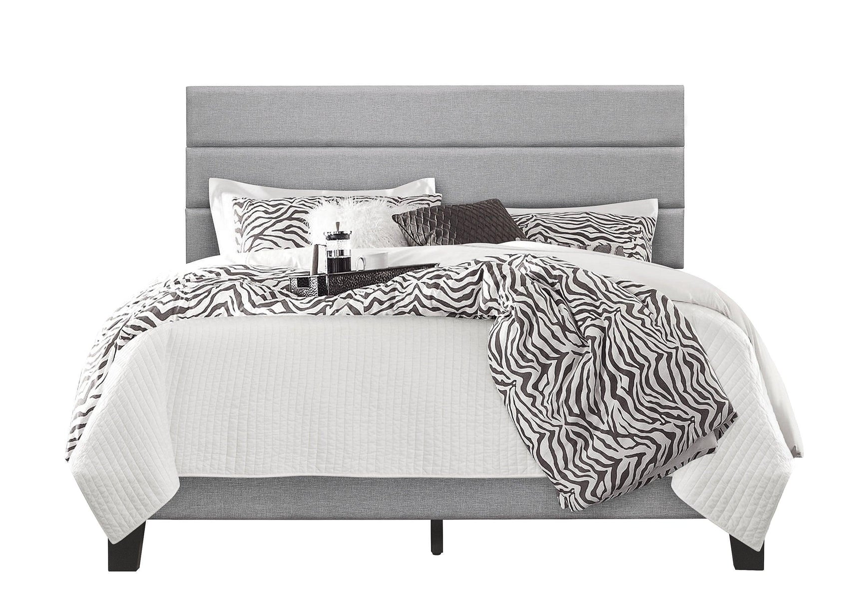 Jess Gray Fabric Upholstered Platform Queen Bed