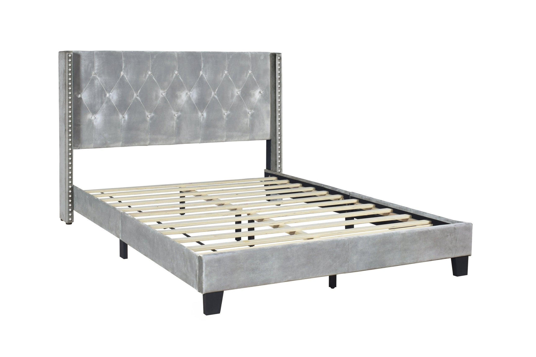 Silver Velvet Upholstered Tufted Platform Full Bed