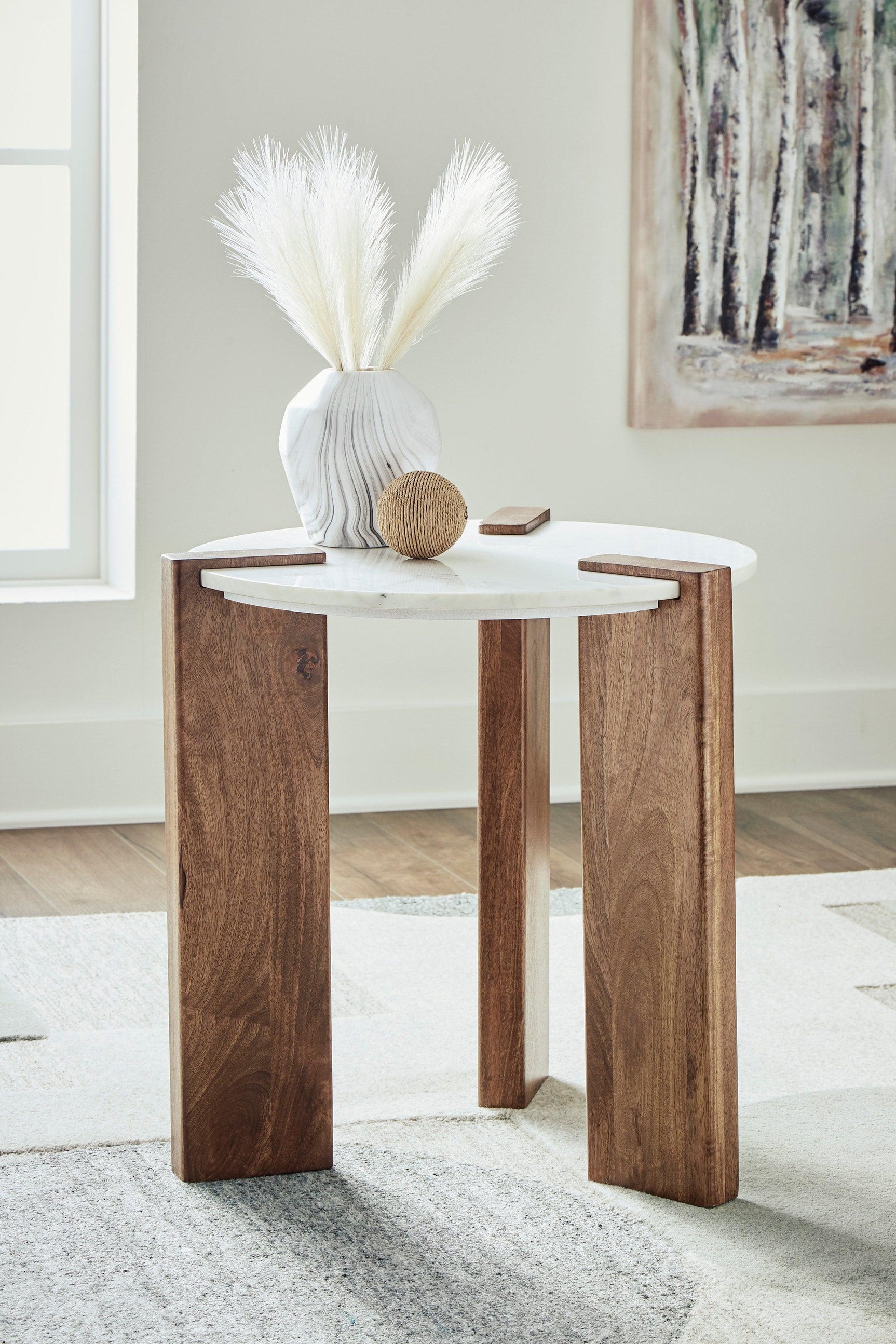 White & Brown Modern Marble Top Solid Wood and Veneers Occasional Coffee Table - Ella Furniture