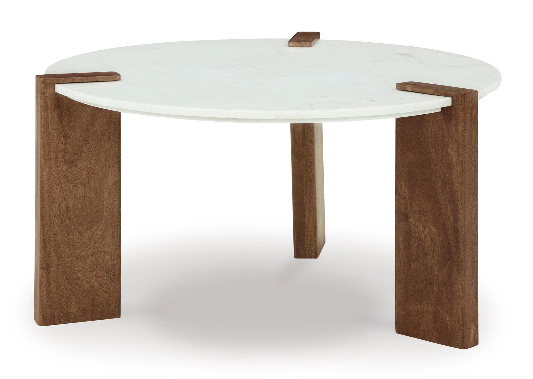 White & Brown Modern Marble Top Solid Wood and Veneers Coffee Table - Ella Furniture
