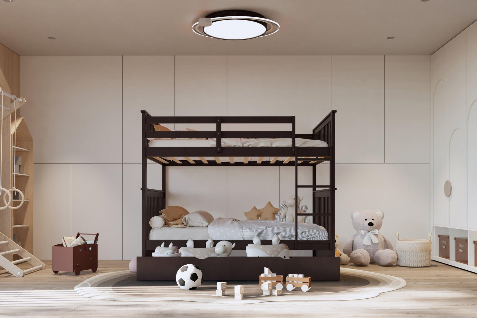 Espresso Modern Solid Wood And Veneers Trundle Twin Over Twin Bunk Beds - Ella Furniture