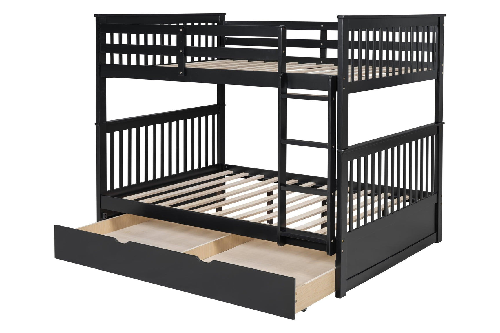 Black Modern Solid Wood And Veneers Trundle Twin Over Twin Bunk Beds - Ella Furniture