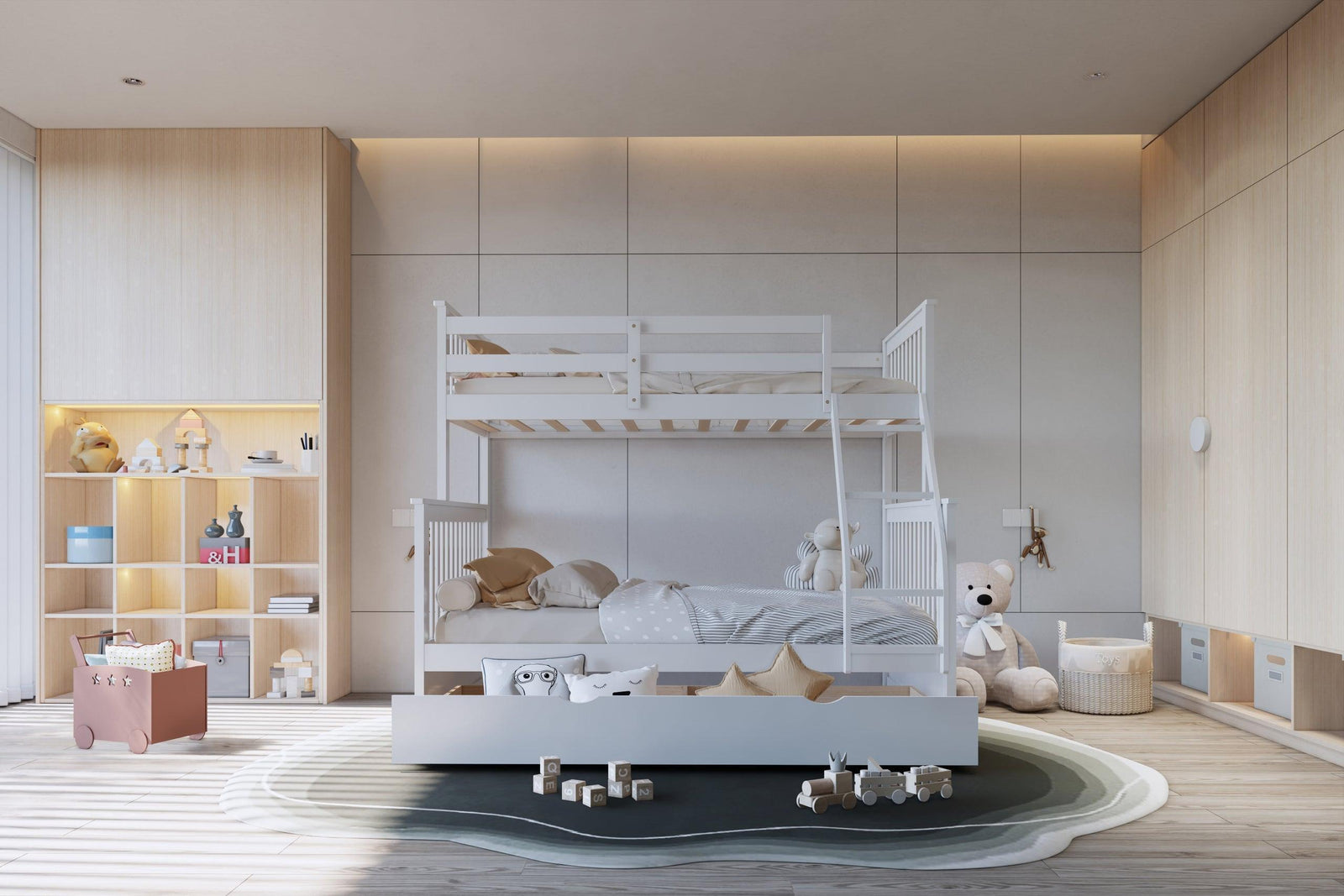 White Twin Over Full Trundle Bunk Bed