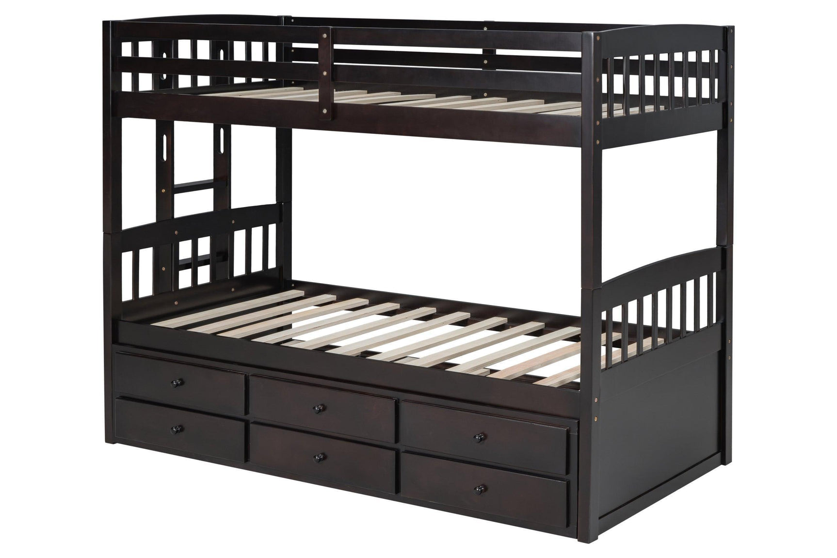 Espresso Twin Over Twin Trundle Storage Bunk Bed