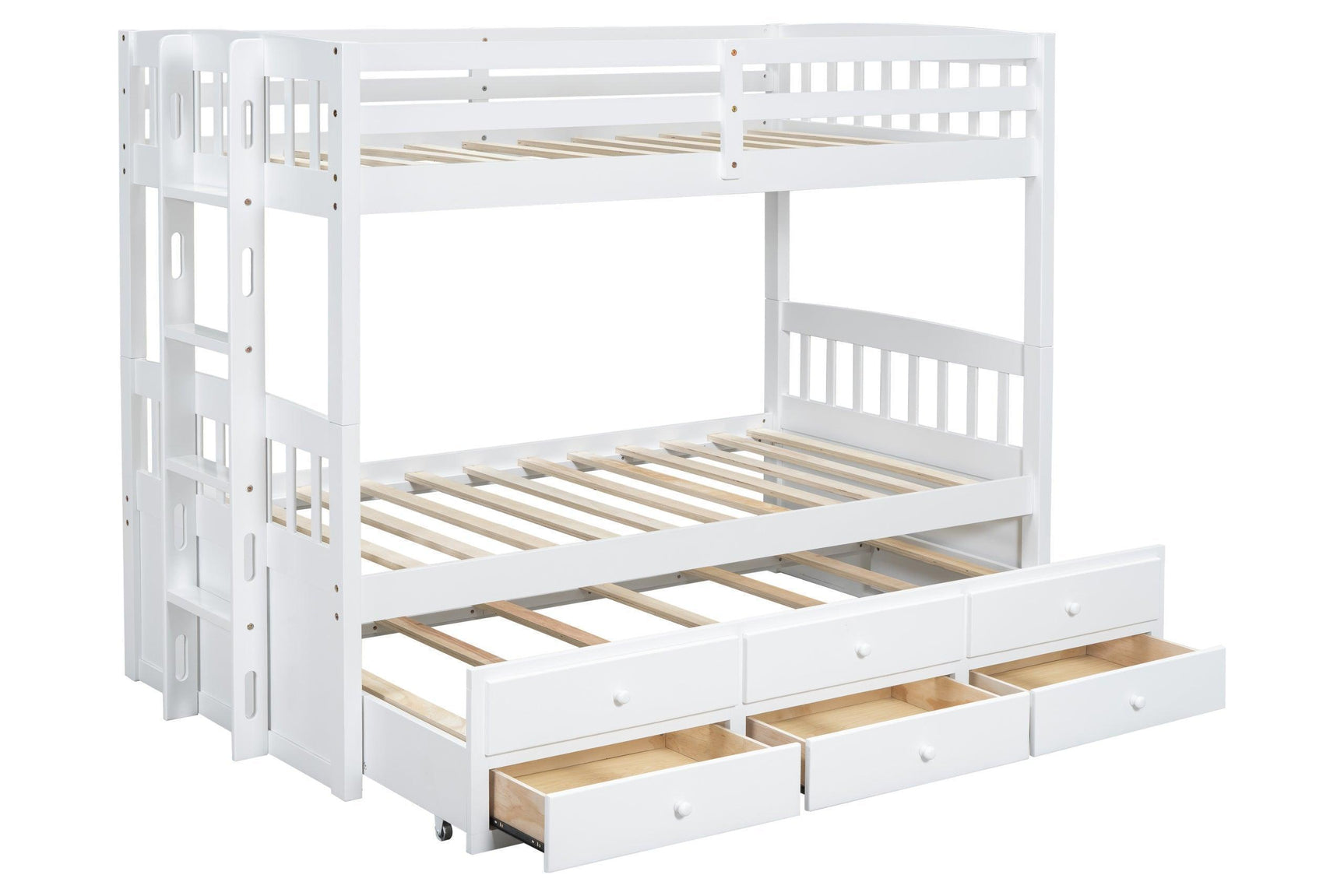 White Twin Over Twin Trundle Storage Bunk Bed