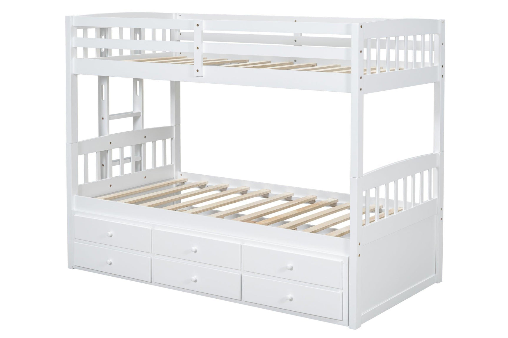 White Twin Over Twin Trundle Storage Bunk Bed