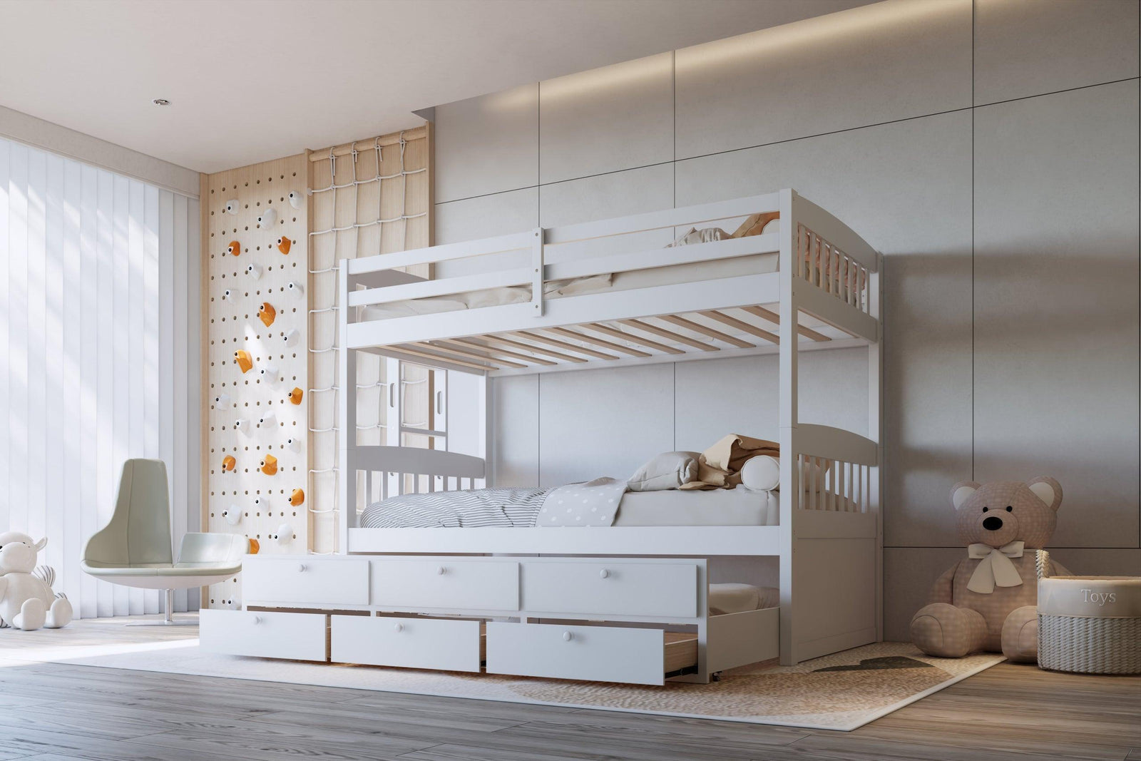 White Twin Over Twin Trundle Storage Bunk Bed