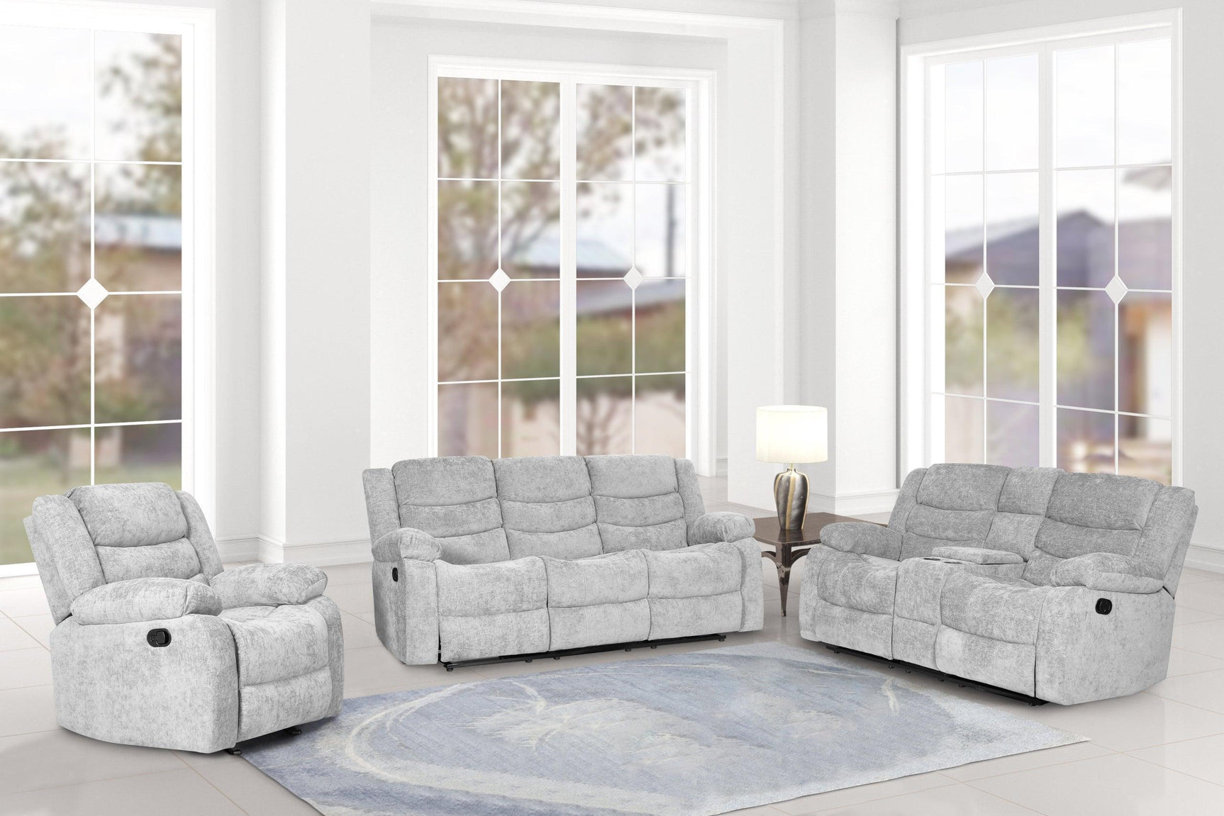 Oliver Silver Fabric 3-Piece Reclining Set